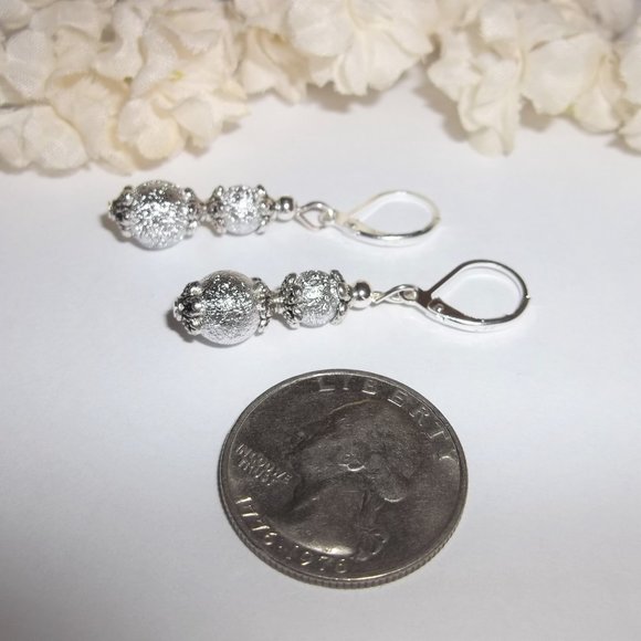Silver Glittery Earrings Set Handmade Simple Minimalist Style Dangle NWT 5793 - Picture 5 of 8